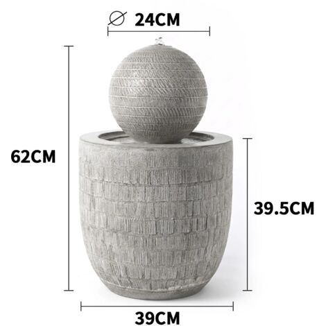 KÖHKO® Gartenbrunnen Zen-Kugel mit LED – Moderner Zierbrunnen mit strukturierter Oberfläche für Garten, Terrasse und Innenbereich