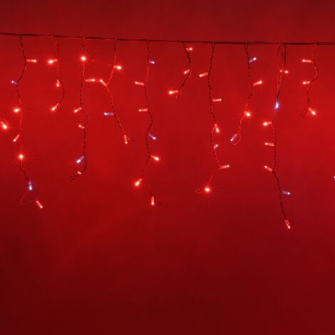 Koem cascata di stalattiti tenda a pioggia 4x0,70 mt con 200 luci di Natale a Maxi Led Rosso con flash Bianco Ghiaccio IP65 professionale per esterno e interno Rosso 4x0,70 metri - 200 Maxiled Bianco