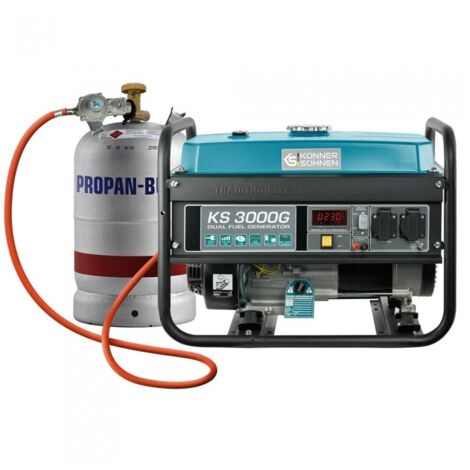 Könner & Söhnen – Groupe électrogène hybride 3000W – Essence et gaz – Monophasé 230V – Autonomie 15h – Moteur à refroidissement par air