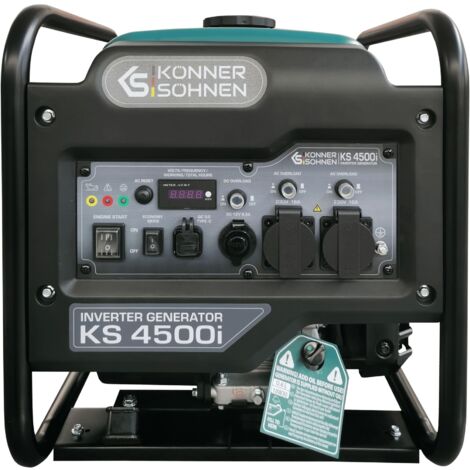 Könner & Söhnen – Groupe électrogène essence 4.5 kW – Onduleur pour équipements sensibles – Démarrage manuel – Autonomie 9h18 – 2 prises Schuko 230V