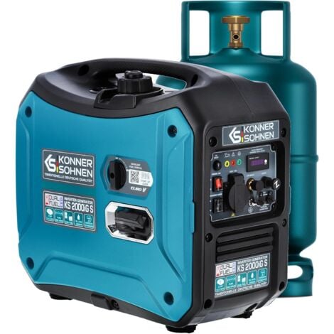 Könner & Söhnen KS 2000iG S LPG/Benzin-Inverter-Generator Schalldichtes Gehäuse (62 dB Lpa 7 m).  Höchstleistung 2000 Watt, Schuko 230V, LED-Anzeige, ECO-Modus, Kupferwicklung, Kurzschluss- und Überla