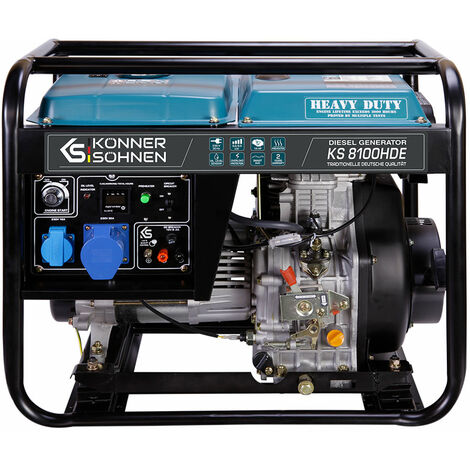 Könner & Söhnen KS 8100HDE Generador de energía, motor diésel de 4 tiempos de 14 HP, arranque eléctrico, precalentador, regulador de voltaje automático, pantalla, generador de 1x16A, 1x32A (230V) para uso doméstico y comercial