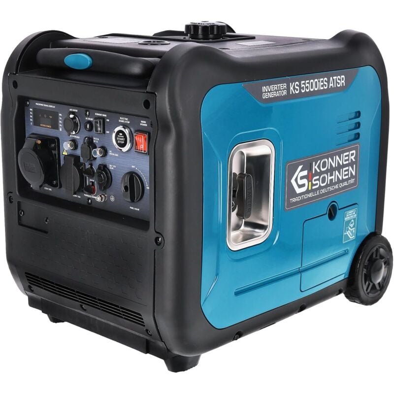 Groupe électrogène inverter Könner & Söhnen KS 5500iES ATSR. Boîtier insonorisant (66dB Lpa 7m). Max. puissance 5500 W, 1x16A, 1x32A (230V), 2