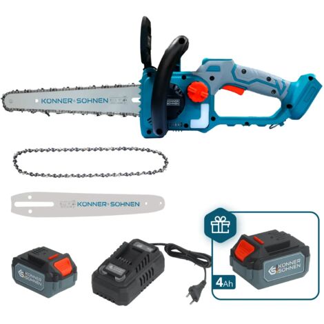 Könner & Söhnen KS MCS20V-12 SET PLUS Akku-Kettensäge: 30cm Schwert, 10m/s, Bürstenloser Motor, 2× 4Ah Akkus, 2 Ketten & 4,5A Ladegerät