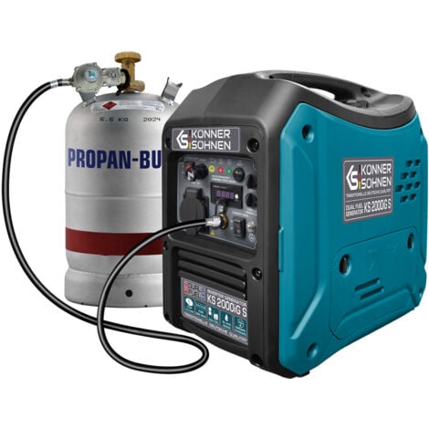 Könner & Söhnen KS 2000iG S LPG/Benzin-Inverter-Generator Schalldichtes Gehäuse (62 dB Lpa 7 m). Höchstleistung 2000 Watt, Schuko 230V, LED-Anzeige, ECO-Modus, Kupferwicklung, Kurzschluss- und Überla