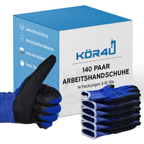 K&K DICHTUNGSTECHNIK kör4u Arbeitshandschuhe Premium 100, Latex-Beschichtung, Größe 9 (L), 140 Paar