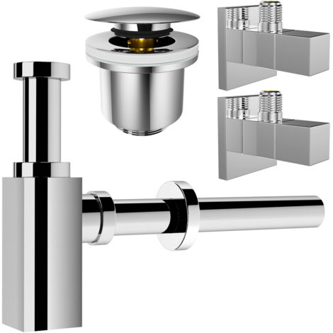 kör4u Design-Set Cube - Siphon mit Pop-Up Ablaufventil und zwei Eckventilen
