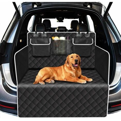 LOVPET® Kofferraumschutz Hund gesteppt mit Seiten- und Ladekantenschutz  Universale Kofferraum-Schutzmatte für Hunde Hundedecke Wasserabweisend &  Kratzfest mit Sicherheitsgurt und Zubehör , Navyblau