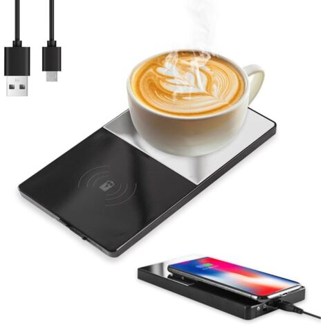 Koffiekopjeswarmer, slimme drankwarmer van 55℃ met draadloos opladen, 2-in-1 koffie- en kopjeswarmer met automatische sensorschakelaar voor thuis of op kantoor