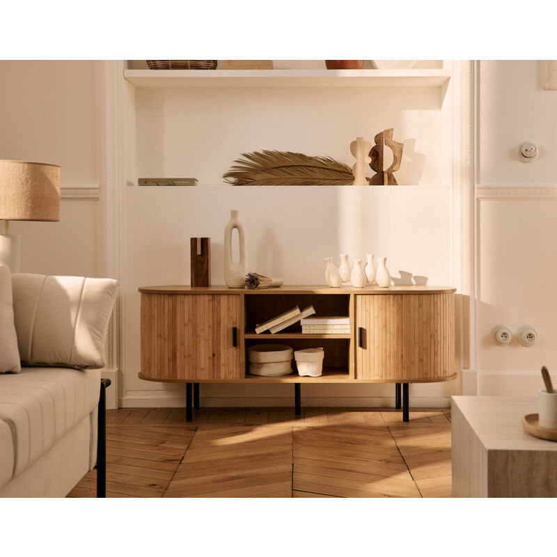 Bestmobilier - Kofu - meuble tv - bambou - 140 cm - bois / noir