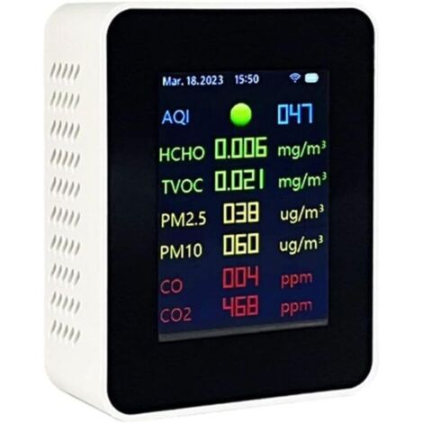 Kohlendioxid-Detektor, 9-in-1, Luftqualitätsmonitor, Digitalmonitor, Temperatur- und Feuchtigkeitsmesser für Zuhause und Büro (weiß)