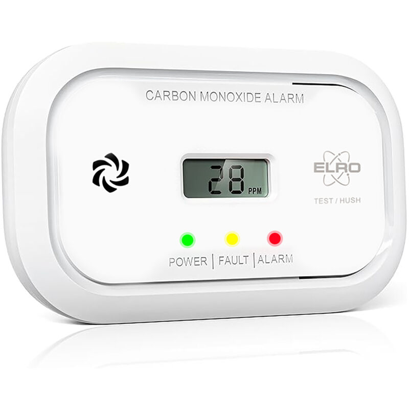 Elro Kohlenmonoxid-melder Mit Batterie, 85db Alarm Und Optischer Warnung, Breite 12cm