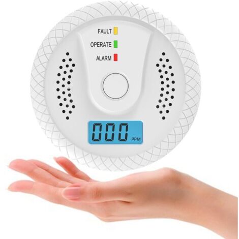 Kohlenmonoxidmelder, Kohlenmonoxidmelder mit Digitalanzeige und 75 dB akustischem Alarm, batteriebetrieben, entspricht der Norm EN50291