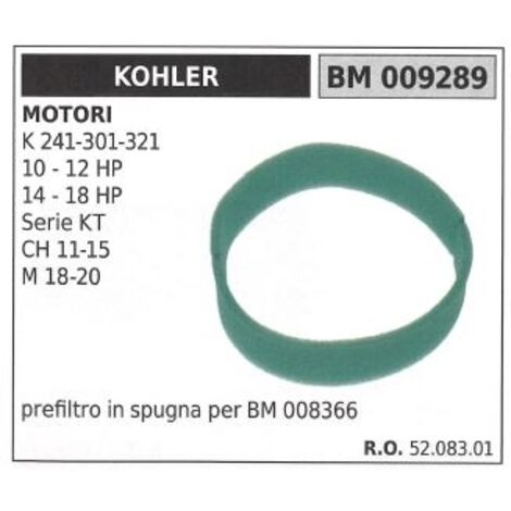 KOHLER filtre à air en éponge pour tracteur de pelouse K 241 301 321 009289