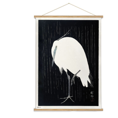 Kokonote Banderola Egret in the rain - Póster tela Egret 53x71cm - Cuadro tela pared/Decoración pared Garza bajo la lluvia - Póster Egret in the rain