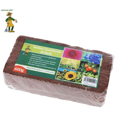 Kokos-Quellerde-Brikett Kokoserde Aussaaterde Blumenerde Pflanzenerde 600g ca.5L
