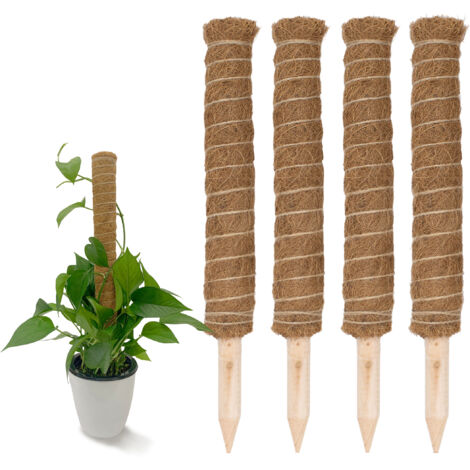 Kokos Rankstab 40 cm natur - 4 Stück - Pflanzstab für Zimmerpflanzen – Blumen Pflanz Stab Topf Rankhilfe Kletterhilfe Kokosstange für Kletterpflanzen