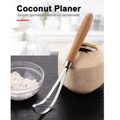 Kokosnussausstecher aus Edelstahl, Kokosfleischauflöser, abwaschbarer Kokosnussschneider/-hobel mit Holzgriff, Haushaltswerkzeuge wie abgebildet