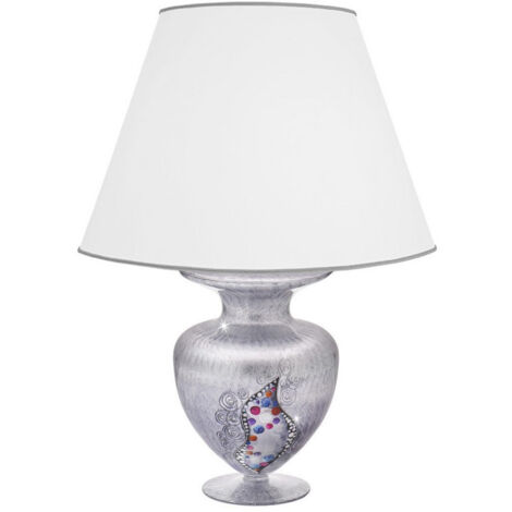 Kolarz ANFORA - Lampe de table Designer Fabric Tapered Shade Chrome - Motif Kiss Silver, 1x E27