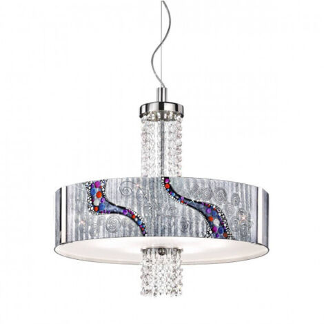 Kolarz EMOZIONE - Suspension cylindrique en verre design chrome poli - Motif Kiss Silver, 6x E27