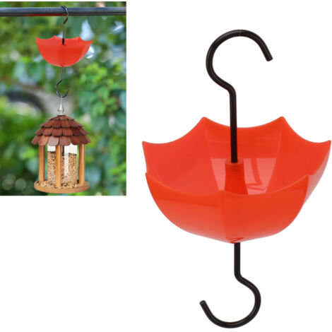 Kolibri-Futterspender-Schutz Modell A – Großer, durchsichtiger Ameisennapf (140 ml), rotes Schirmdesign mit Metallhaken und ABS-Kunststoff