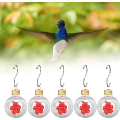 Kolibri-Wasserspender, 5 Stück, roter Blütenhalter, runde Zwiebelform, 150 ml mit Haken, für Baum und Garten