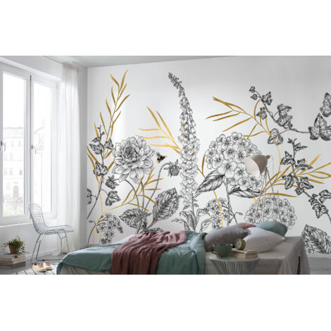Komar – Papier peint panoramique naturel abeille – 400 x 280 cm – Papier intissé avec impression écologique – Facile à poser et décoller