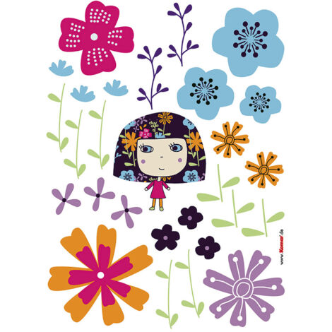 Komar Wandaufkleber - Flowerine - 70 x 50 cm - selbstklebender Wandsticker - für Kinderzimmer