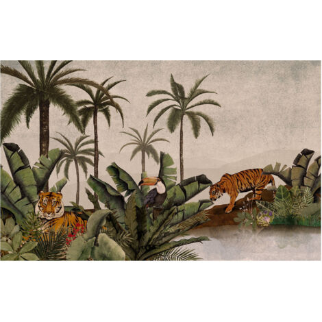 Komar Wandtapete - Tiger Jungle - 250 x 400 cm - Vlies Digitaldruck - Mediterran Vintage und Retro