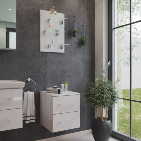 Kombi: Seitenschrank Cube, Regal-Panel 3 Glasböden weiß hochglanz