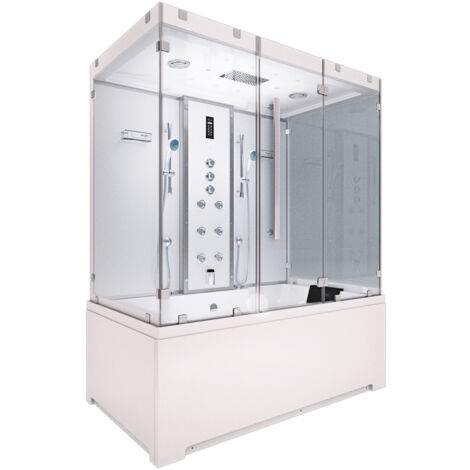 Kombination Badewanne Dusche K80-WS-TH-B-EC-EA Duschtempel 180x100 cm 2K Scheibenversiegelung