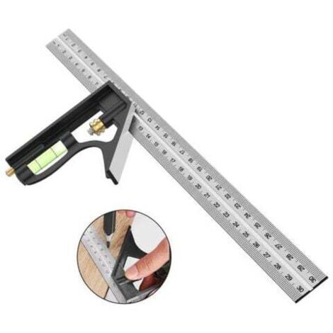 Kombinationswinkellineal, 300 mm Edelstahl-Kombinationswinkel, Kombinationswinkel mit Wasserwaage und praktischem Lineal, ideal zum Messen, Markieren  FLITI