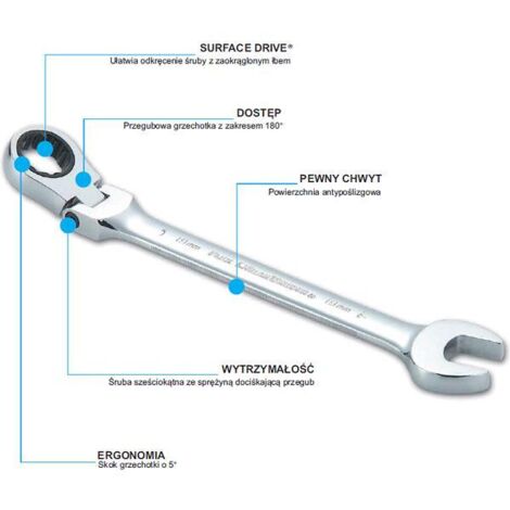 Kombischlüssel de 16mm mit Ratsche, SATA, Flachschlüssel und Öse, abnehmbare Ausführung, hohe Lebensdauer, ideal für mechanische Arbeiten und professionelle Werkstatt.