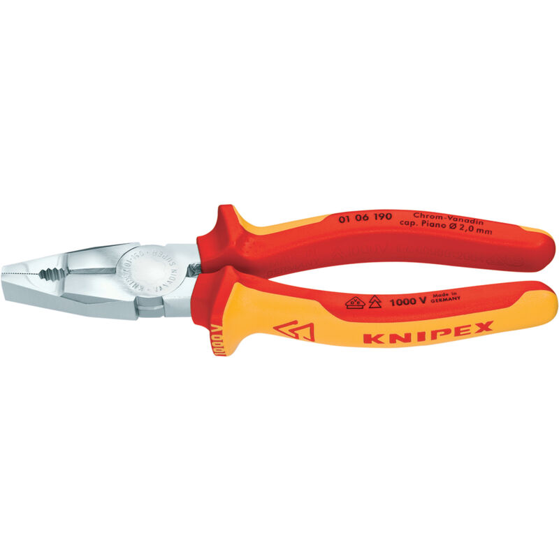 Image of Knipex - 01 06 190 Kombizange Chrom- Vanadin isol. Mehrk. vde verchr. 190 mm