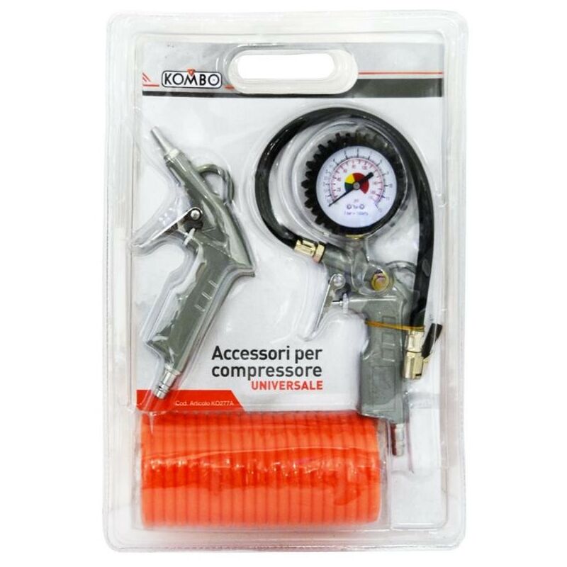 Image of Kombo - kit accessori per compressore pistola manometro e flessibile 3 pz