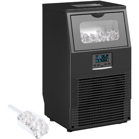 Kommerzielle 30 kg/24H Freistehender Eiswürfelmaschine mit 4 kg Speicher, Selbstreinigung, Timer Stahl Schwarz