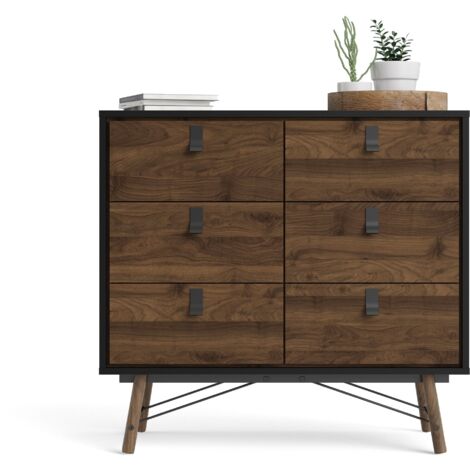 Kommode 102 x 95 h cm mattschwarz und Walnuss - Longarone