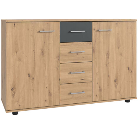 Kommode 130 cm breit modern in Eiche mit graphit TREVISO-43