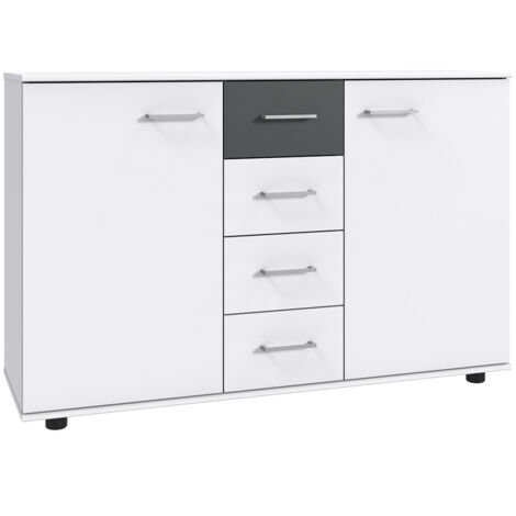 Kommode 130 cm breit modern in weiß mit graphit TREVISO-43