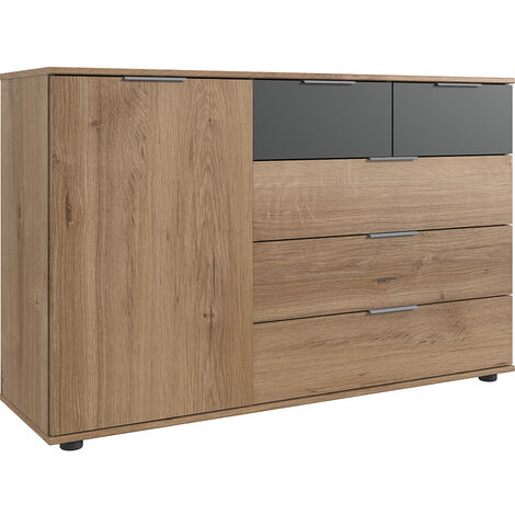 Kommode 130cm, 5 Schubladen, 1 Tür, graphit und Eiche, VIESTE-43