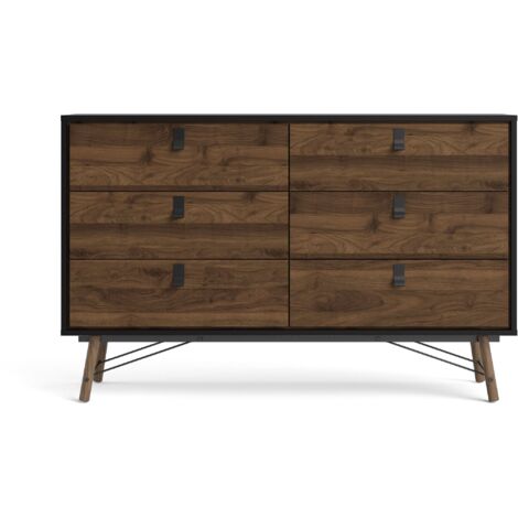 Kommode 150 x 95 h cm mattschwarz und Walnuss - Longarone