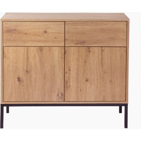 CALICOSY Kommode, 2 Türen, 2 Schubladen, Eichendekor L90 x H80 cm - LENNY