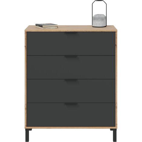 Kommode 77,5x40x93,5h cm mit 4 Schubladen Eiche und Anthrazitgrau – Marino