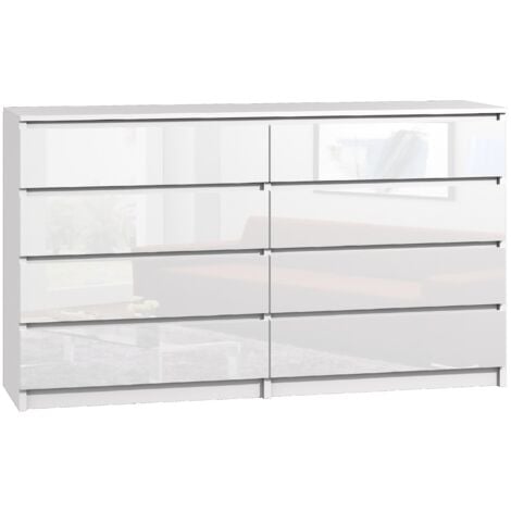 ROE FURNITURE Kommode 8 Schubladen 140cm Schrank Schubladenschrank Weiss hochglanz Modern