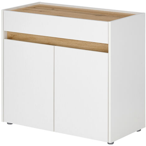 Kommode, 80cm breit, weiß mit Eiche, CRISP-61