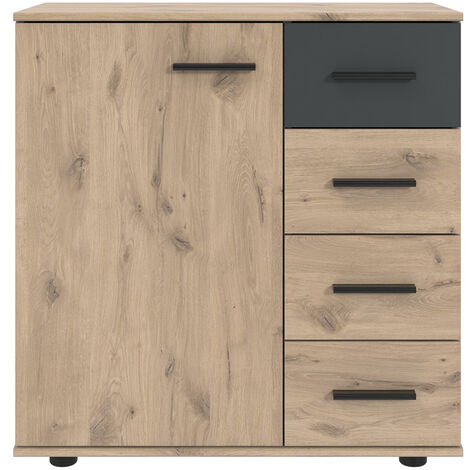 Kommode 81 cm, 4 Schubladen BRADFORD-43 Eiche mit graphit