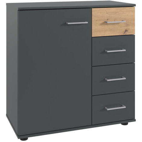 Kommode 81 cm breit modern in graphit mit Eiche TREVISO-43