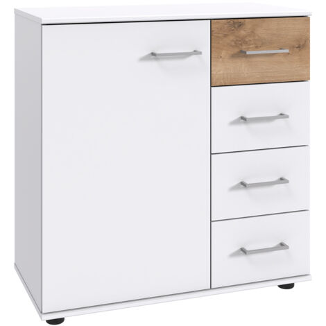 Kommode 81 cm breit modern in weiß mit Eiche TREVISO-43