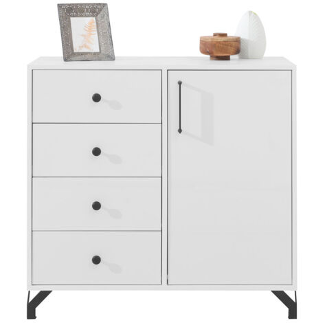 Kommode 90 cm breit weiß mit Glanz BEND-133
