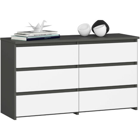 Kommode AKORD CL100 Graphitgrau 100 cm 6 Schubladen Front Weiß B100 x H57 x T35 cm